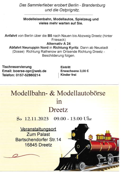 Modellbahn- und Modellautobörse der Neustädter Eisenbahnfreunde in Dreetz